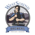 West Sound Brewers Logo Brewer stirring with the Hood Canal and the Olympic Mountains in the background